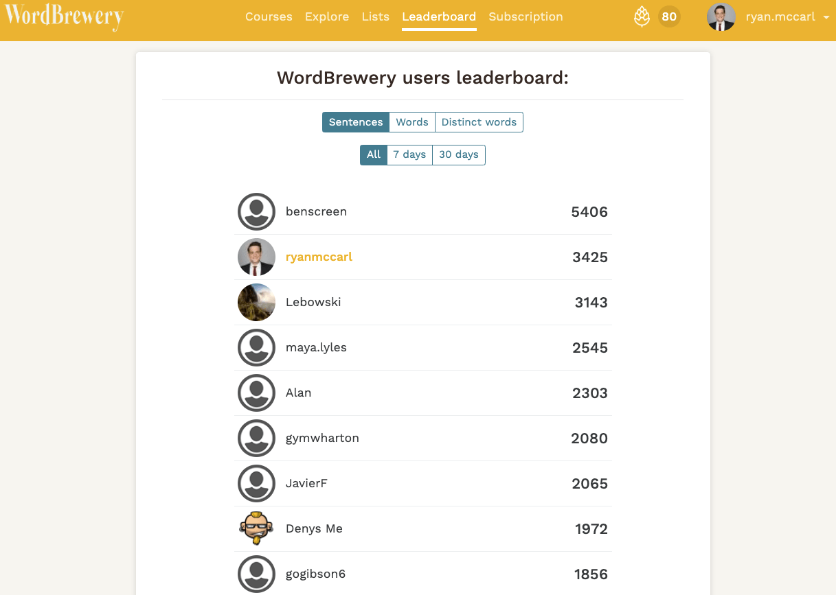 Screenshot from WordBrewery